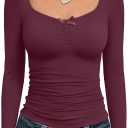 Trendy Queen Womens Long Sleeve Tops Going Out Top Trendy Cute Shirt Y2k Clothes Fashion Clothing Fall Outfits 2026 (X-Small, Wine Red)