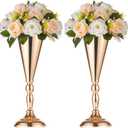 2 Pcs Set Metal Wedding Flower Trumpet Vase Stand, 14 inch Table Decorative Centerpiece Artificial Flower Arrangements for Anniversary Ceremony Party Birthday Event Aisle Home Decoration (Gold)
