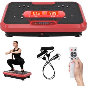 Vibration Plate Exercise Machine, Vibration Plate for Lymphatic Drainage Weight Loss, 999 Gear Shaping Vibrating Plate, Full Whole Body Workout Vibration Platform with Handles for Home Fitness (RED)