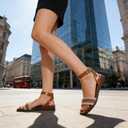 Saidoteto Womens Woven Flat Sandals, Square Toe Lightweight Walking Sandals with Adjustable Ankle Strap, Cushioned Comfort Summer Beach Casual Sandals (Brown, US 9)