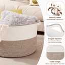 OIASKET Large Blanket Basket with Handles, 22.8" x 22.8" x 13" Woven Storage Basket for Living Room, Cotton Rope Baby Toy Storage for Clothes, Pillows, Towels-Brown & White
