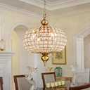 Gold Crystal Chandelier, 16.5" Modern 4-Light Round Crystal Pendant Light Antique Globe Foyer Chandelier for Dining Room Living Room