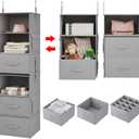 Vailando 6-Tier Hanging Shelves for Closet, Two 3-Shelf Hanging Closet Organizer w/ 4 Side Pockets and 3 Drawers, Combinable for Dorm Wardrobe Organizer and RV Storage and Organization (Separable, Medium Gray)