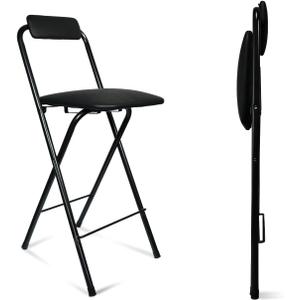 Folding Bar Stool with Back, Tall Foldable Stool Chair Portable Adult Collapsible Stools Counter Height Seat Leather Padded Kitchen Shop Cafe (25.5 inch)