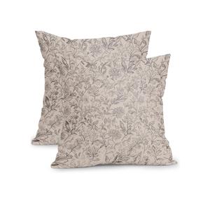 Vintage Floral Pillow Covers 18x18 Inch Set of 2 Antique Flower Block Print Pillowcases Pink Gray Neutral Traditional Square Cushion Case Decoration for Couch Decor