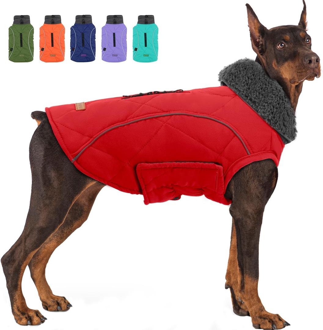 EMUST Dog Winter Jackets, Dog Coat for Winter, French Bulldog Clothes for Dogs, Red, XL