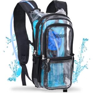 Sojourner Hydration Pack, Hydration Backpack - Water Backpack with 2l Hydration Bladder, Festival Essential - Rave Hydration Pack Hydropack Hydro for Hiking, Running, Biking, Festival Gear (Clear Transparent)