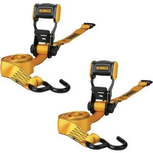 DEWALT DXBC18002 Black/Yellow 1.25" x 12' Ratchet Tie Down Straps - Light-Weight Cargo Hauling (1800 lb Break Strength), 2 Pack