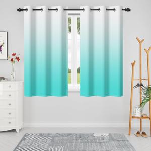 Renaiss Ombre Blackout Curtains Gradient Teal Thermal Insulated Room Darkening Window Drapes Aqua Light Blocking Noise Reduce Grommet Window Treatments for Bedroom Living Room 42x63 Inches x 2 Panels