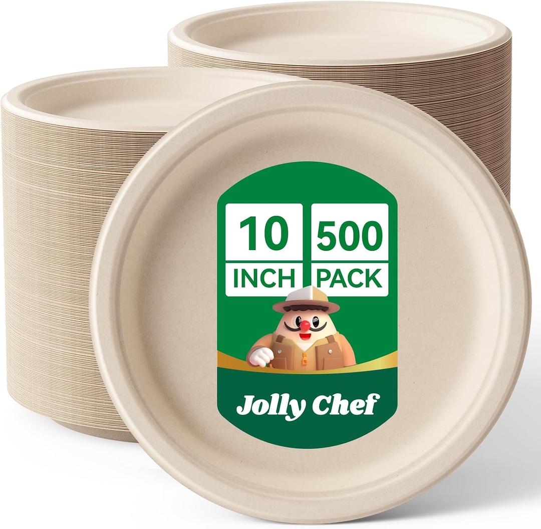Compostable Heavy Duty 10 Inch 500 Pack Disposable Eco-Friendly Paper Plate