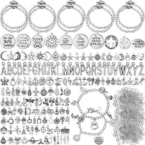 Highergo 469 Pcs Bangles Bracelet Making Kit Link Chain Bracelet Charms with OT Toggle Clasp DIY