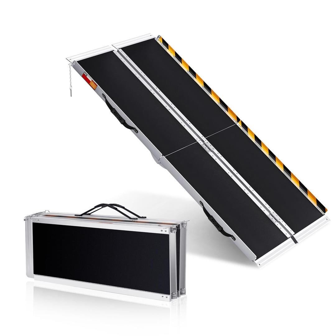 Aluminum Portable Wheelchair Ramp, Heavy Duty Folding Ramp with Non-Slip Surface, 600 Lb Capacity, for Home Steps, Scooters, Car Doorways, Curbs & Stairs, Threshold Ramp for Mobility Scooters and Wheelchairs