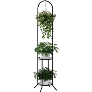 2-tier Hanging Plant Stand Indoor and Outdoor, Space-Saving Iron Plant Shelf, 3 Potted Flower Pot Stand ,Planter Holder for Bedroom Balcony Living Room Patio Garden( n-style)