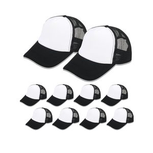 OKBA 10 Pack Sublimation Blank Baseball Cap Adjustable Hat Polyester Mesh Trucker Hats for Men and Women (US, Alpha, One Size, 3X-Large, Standard, Black and White hat *10PCS)