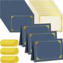 150 Pcs Certificate Kit Include 50 Pcs Certificate Holders Diploma Covers 50 Pcs Certificate Paper with Gold Foil Border and 50 Pcs Embossed Certificate Seal for Graduation, Achievement (Blue) (As Shown in the Picture)