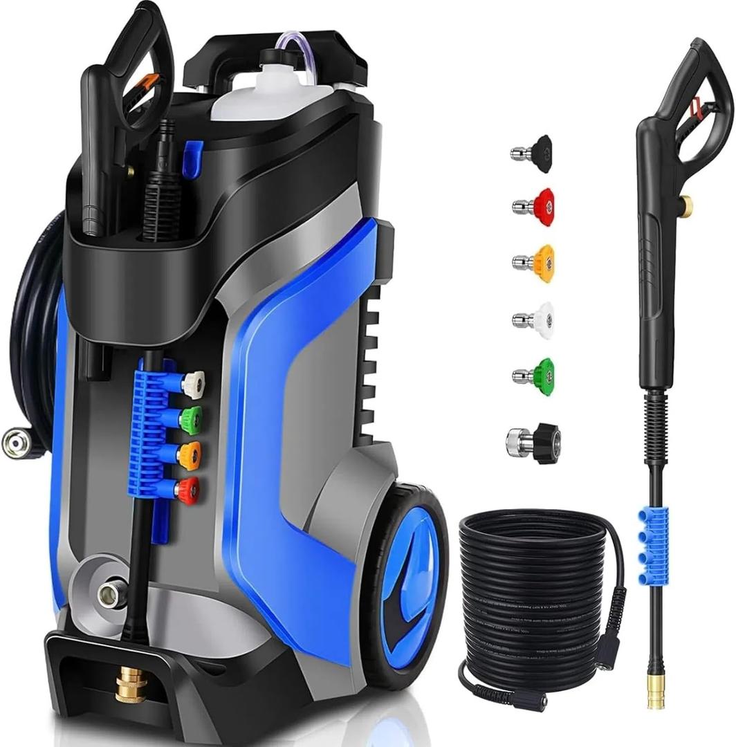 5000PSI Electric Pressure Washer 4.0GPM High Power Washer with M22-14mm Pressure Hose 33FT,Powerwashers with 1/4"QC Compatible Surface Cleaner, 5 Nozzle and Soap Bottle for Home,Car,Patio (Light Blue)