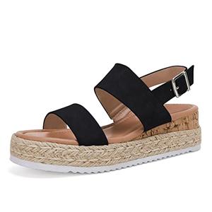 LAICIGO Womens Flatform Espadrilles Ankle Buckle Open Toe Slingback Animal Print Faux Leather SandalsSize9.5