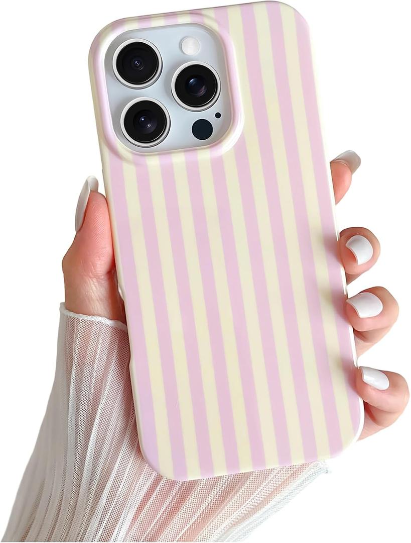 Yeddabox for iPhone 16 Pro Case Cute Striped Phone Case Soft TPU Slim Shockproof Phone Cover for Women Girls, Pink and Yellow
