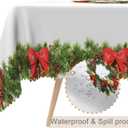 70x108inches Holly Leaves Wreath Rectangle Tablecloth Red Poinsettia Wreath White Table Cloth Polyester Fabric Table Covers for Christmas New Year Winter Holiday Party Outdoor Indoor Decors
