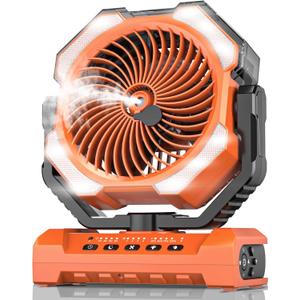 Misting Fan Portable with 250ml Water Tank, 24000mAh Rechargeable Cooling Fans for Outside, Outdoor Water Misters with 2 Mist Modes, Remote Control Camping Fan with Timer for Beach, Patios, Tents (Orange)