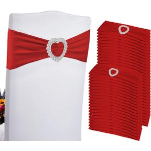 Zrlljp 100PCS Spandex Stretch Red Chair Sashes Bows Universal Elastic Chair Cover Bands Ties with Buckle Slider for Wedding Party Birthday Reception Event Banquet Decoration(Red)