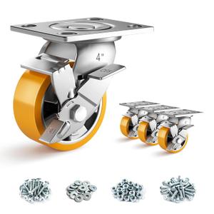 4 Inch Heavy Duty Casters Set of 4, Industrial Locking Casters 4000lbs Load Capacity, Plate Swivel Castor Wheels for Heavy Duty Carts, Workbench, Equipment, Platform Truck (Orange)