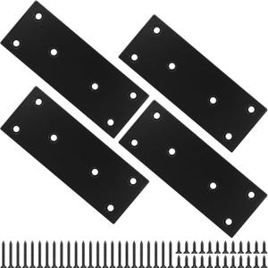 Mending Plate, Black Metal Flat Straight Brace Bracket, Double-Wide Metal Plate, Joining Plate for Wood Furniture Fence Fastening with Screws in 2 Different Lengths (48x128mm, 4 Pack)
