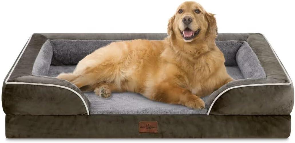 Comfort Expression Orthopedic Dog Bed for Extra Large Dogs 42x30 Inch, Waterproof Egg Crate Foam XL Pet Bed with Removable Bolsters, Dog Couch with Washable Cover & Non-Slip Bottom, Dark Green