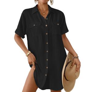 Bsubseach Women Swimsuit Coverup Button Down Bathing Suit Cover Up for Swimwear Summer Beach Shirt Dresses Resort Wear Black S (Black, M)