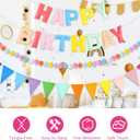 CANREVEL Pre-Strung 3D Happy Birthday Banner, 3 PCS Happy Birthday Felt Garland, Pom Pom Garland, Triangle Fabric Garland Bunting, Reusable Birthday Decorations for Women Men Girls Boys, Pastel