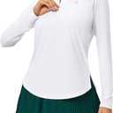 Heathyoga Womens Long Sleeve Workout Tops Golf Shirts for Woman UPF 50+ UV Sun Protection SPF Shirts Quarter Zip Pullover (Large, White)