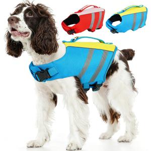 Kuoser Dog Life Jacket, High Flotation Dog Life Vest for Swimming & Boating, Adjustable Dogs Swim Vest with Rescue Handle, Reflective High Visibility Lifejacket, Ocean Blue, XL (Chest Girth:25.9-33.4'')