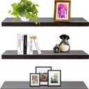 SAUMONIERES Floating Wall Shelves for Bedroom Bathroom Wall Mounted Solid Wood Shelf 24 Inch Set of 3, Espresso