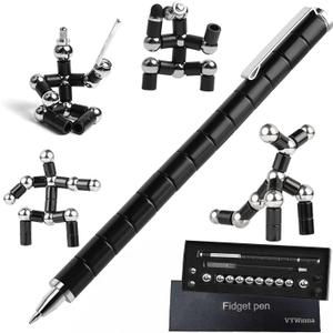 Fidget Pen for Adults Kids,Toy Pen Decompression Magnetic Metal Pen, Desk Toys Multifunctional Deformable Magnet Writing Pen(Black)