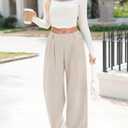 EVALESS Women's Wide Leg Pants High Waisted Business Work Casual Trousers 2026 Summer Comfy Palazzo Pants with Pockets (Purple, L)