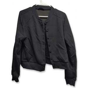 CHICME Women's Jacket Button Down Bomber Jackets Spring Fall Coat Casual Long Sleeve Loose Jacket Size L Black
