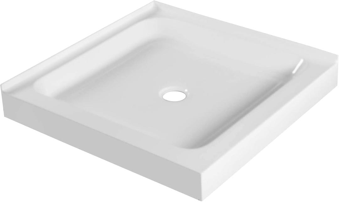 Fine Fixtures 32" x 32" Double Threshold Acrylic Shower Base with Non-Slip Textured Surface - Durable White Shower Floor Pan for Safe, Reliable Bathroom Use