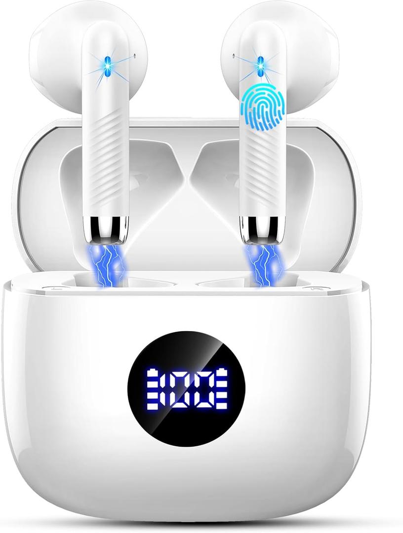 Jxrev Wireless Earbuds, Bluetooth 5.4 Headphones HiFi Stereo, in Ear Ear Buds with 4 ENC Noise Cancelling Mics, 40H Playback Earphones with Mini Case, IP7 Waterproof Headset with LED Display