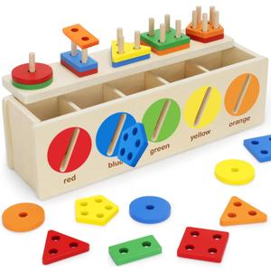 V-Opitos Montessori Toys for Toddler 1+ Year Old, Wooden Color & Shape Sorting Matching Box, Early Learning Toys for 12-18 Month, Age 1, 2, 3, Ideal Christmas, Birthday Gifts for Boy & Girl