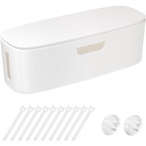 Cable Management Box - Large Cord Organizer Box to Hide Power Strip & Under Desk, TV Computer Wires Cable Organizer Box with Baby Proofs, Desk Cord Organizer for Home/Office - White