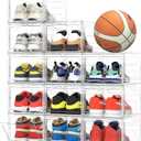 Pinkpum Upgraded Hard Shoe Storage Box 12 Pack X-Large Fit Size 12, Thicken & Sturdy Clear Plastic Stackable Shoe Organizer Box Closet, Sneaker Storage Display Case Holder Bins with Magnetic Door
