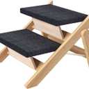 Pet Stairs/Steps, Small Dogs Steps for High Beds, Sofa, Couch, Car, 2-in-1 Foldable Wood Dog Ramp with Non-Slip Pads, Safety, Durable Portable Dog/Cat Ladder Up to 110 lbs, 2 Steps