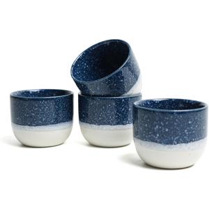 Set of 4 Ceramic Espresso Cups-4 oz, Blue & White Summer Coastline Design, Ideal for Espresso, Coffee, Tea, & More,Small Ceramic Coffee Mugs, Dishwasher & Microwave Safe