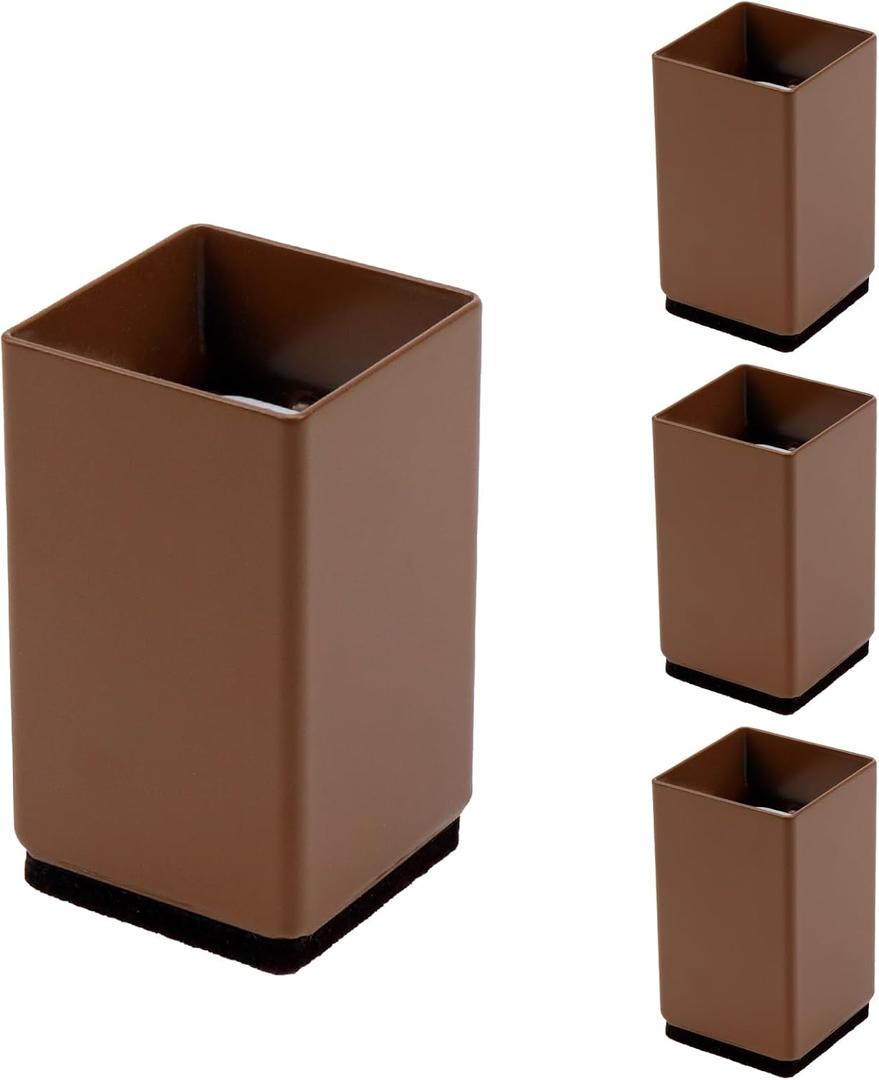 4 Pack 2 inch Bed Risers,Furniture Table Sofa Lift,Furniture Risers,Heavy Duty Square Supports with Felt Pad-Support 1100 LBS Per Leg-Brown(Width 1.6"-Adds 2" Height)