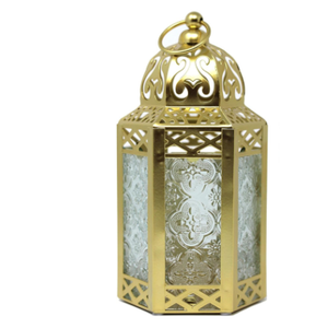 1pk Small Gold Metal Decorative Moroccan Lantern Candle Holder Lamp - Indoor Home Decor, Outdoor Patio, Weddings, Christmas