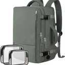 Hanples Travel Backpack as Personal Item Travel bag Flight Approved, 35L Carry on Backpack, 17 Inch Laptop Backpack, Waterproof Backpack, Casual Bag with 2 Toiletry Bags (Olive Green)