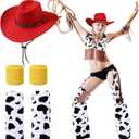 JenPen 3 Pieces Halloween Cowgirl Costume Set Cosplay Costume Accessory with Cowgirl Hat Socks and Wrist Band for Women Halloween Birthday Party