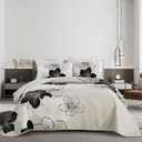 DJY Black White Quilt Set King 3 Pieces Floral Bedding Quilt Set Soft Botanical Bedspread with 2 Pillow Shams Lightweight Flower Quilt Coverlet Set for All Season 104''x 90''