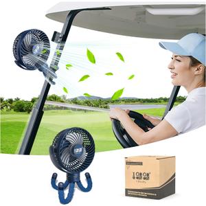 10L0L Universal Golf Cart Fan Fits Yamaha/EZGO/Club Car, Octopus Shape 360°Degree Rotational Fan, 3 Speed Adjustment, Support for Reverse Charging and Emergency Lighting-Blue