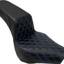 One-Piece Two-Up Seat Fit For Harley Softail 2018-2025 | Driver Passenger Seat Fits Standard FXST Slim FLSL Deluxe FLDE Street Bob FXBB FXBBS Heritage Classic FLHC, Blue Stitching